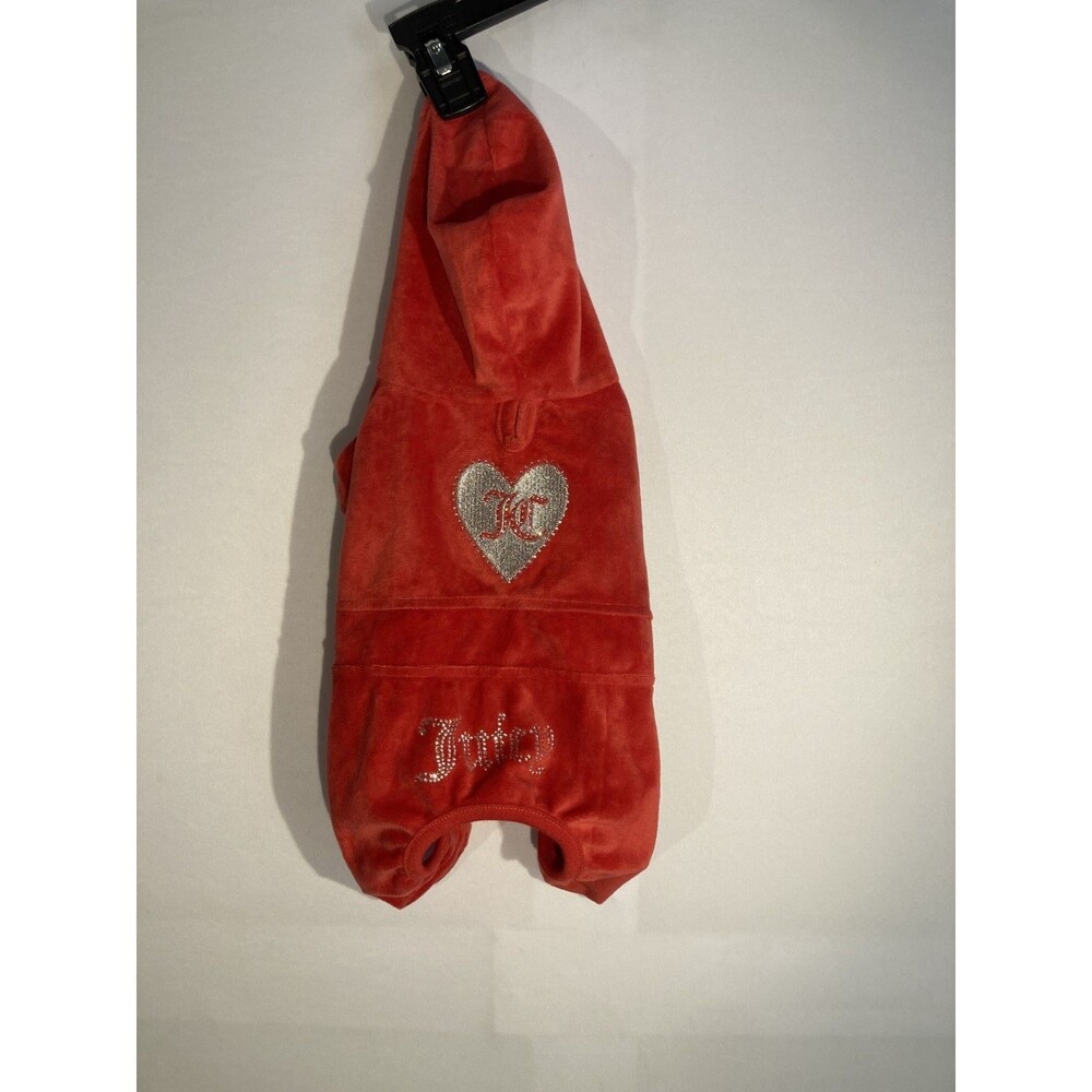 Juicy Couture Velour Dog Hoodie Jumpsuit Pink Rhinestone Heart Size S